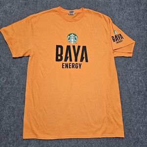 Starbucks Coffee Baya Energy Drink Men’s Employee Tee T-Shirt Size Large Orange